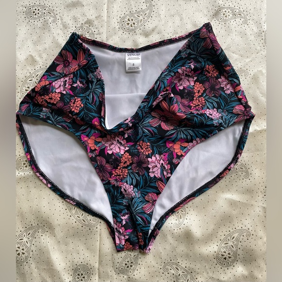 Venus: Black Floral Hi Rise Bikini Bottoms - Picture 9 of 17